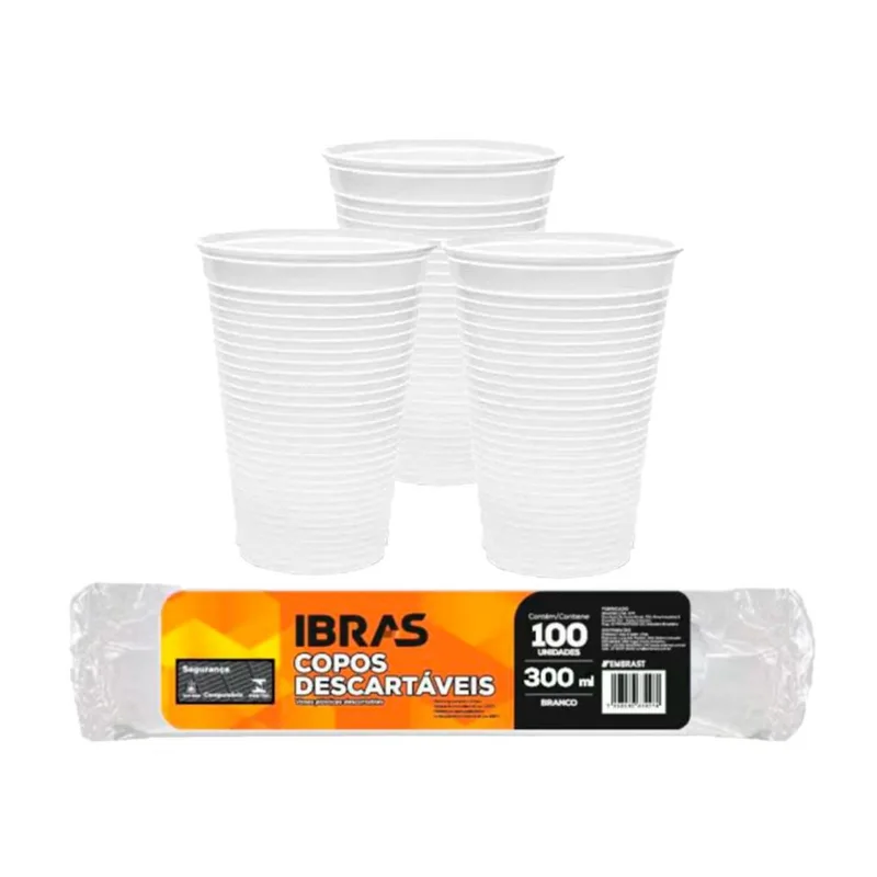 COPO DESCARTAVEL 300ML BRANCO C/100 ABNT IBRAS