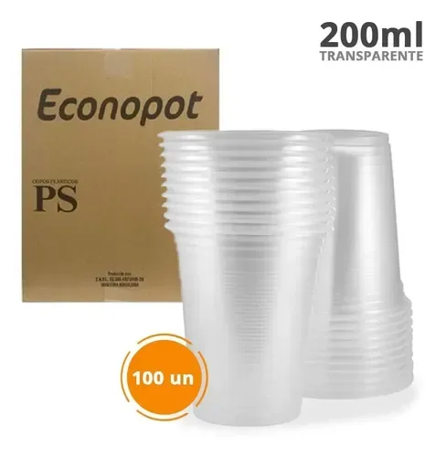 COPO REFRI DESCART. 200ML TRANSPAR. C/100UN MINAPLAST