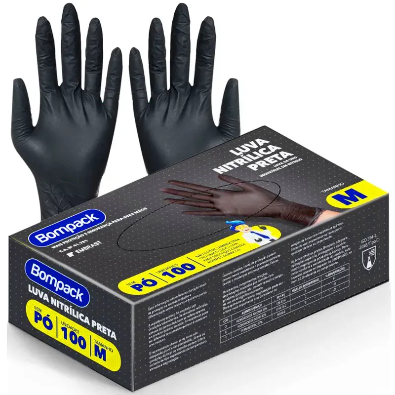 LUVA NITRILICA PRETA GG BOMPACK C/100UN