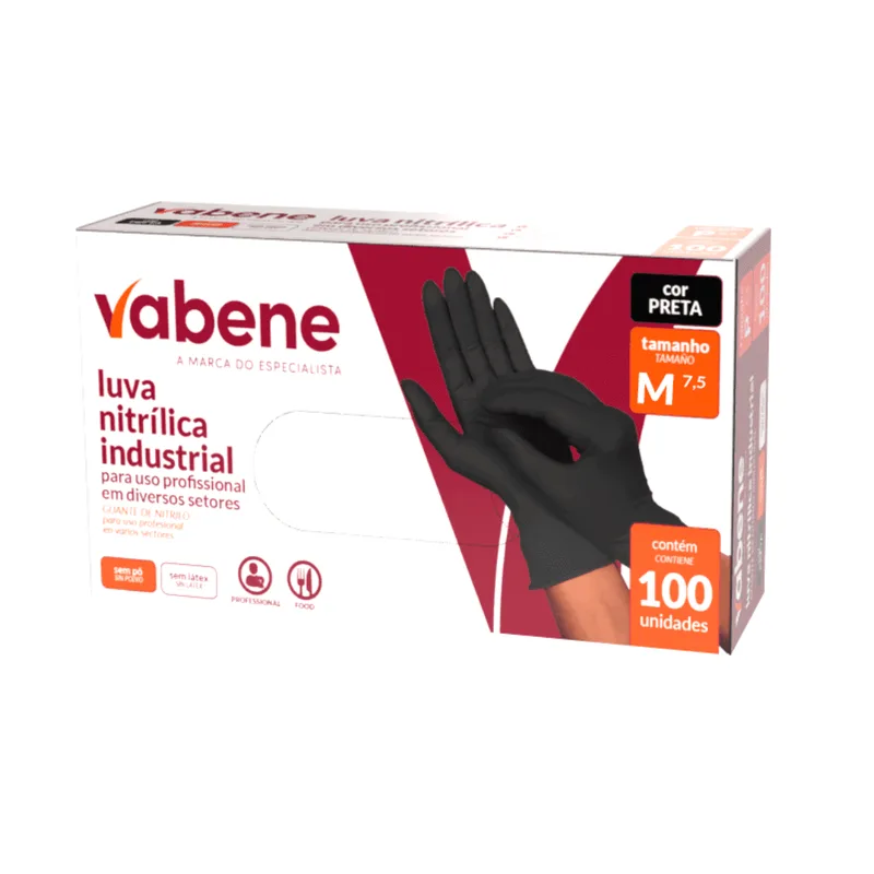 LUVA NITRILICA VABENE PRETA G C/100UN