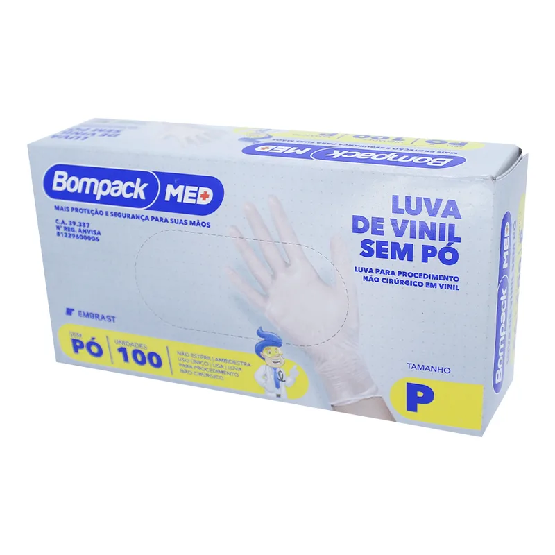 LUVA VINIL C/PO G BOMPACK C/100UN