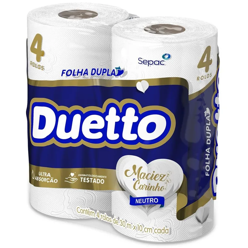 PAPEL HIGIENICO FOLHA DUPLA DUETTO NEUTRO 30M C/4
