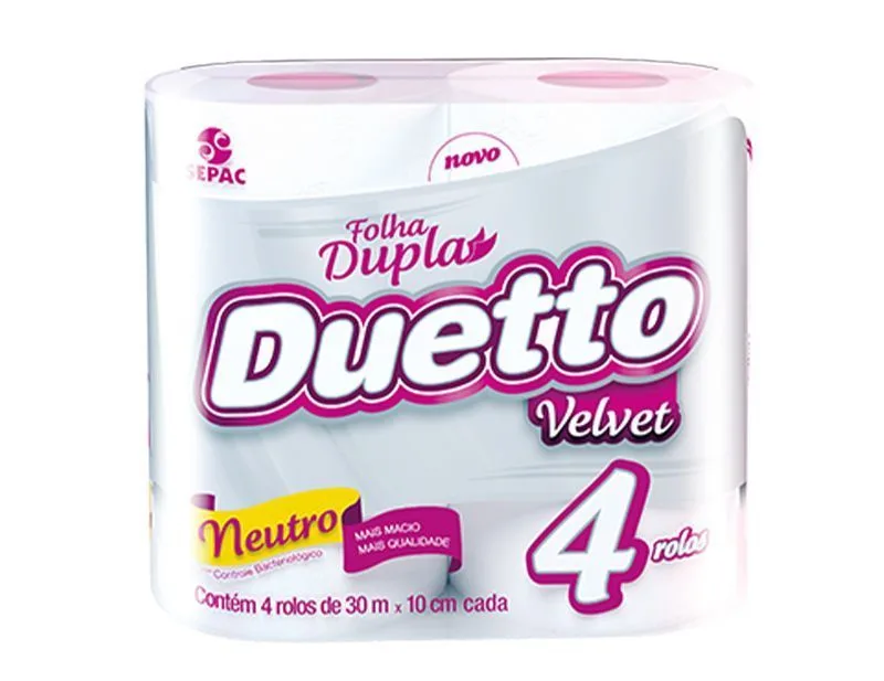 PAPEL HIGIENICO FOLHA DUPLA DUETTO VELVET 30M C/4