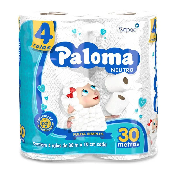 PAPEL HIGIENICO FOLHA SIMPLES PALOMA 30M C/4