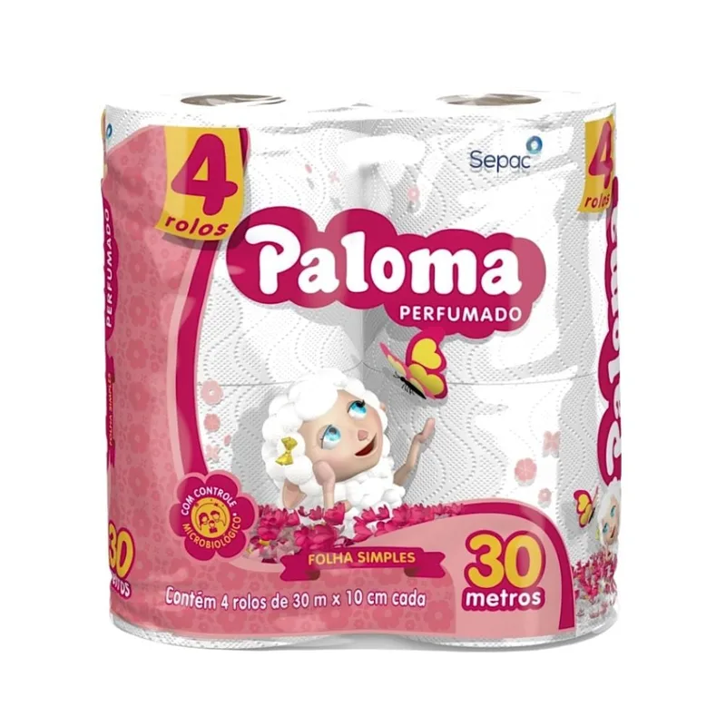 PAPEL HIGIENICO FOLHA SIMPLES PALOMA PERFUMADO 30 M C/4
