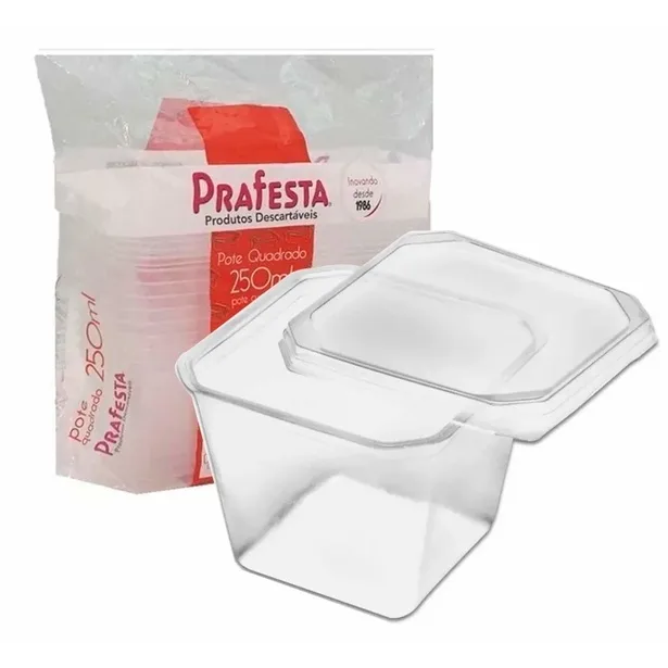 POTE QUADRADO 250ML C/TAMPA C/20UN PRA FESTA