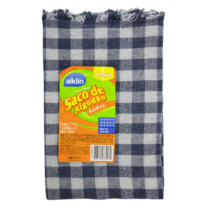 SACO DE ALGODAO PREMIUM XADREZ ALKLIN 60X38CM