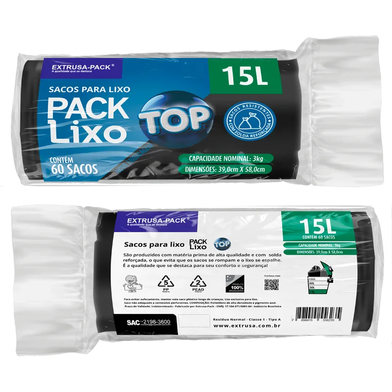 SACO DE LIXO 15LT TOP BAG PRETO C/10UN ALMOFADA
