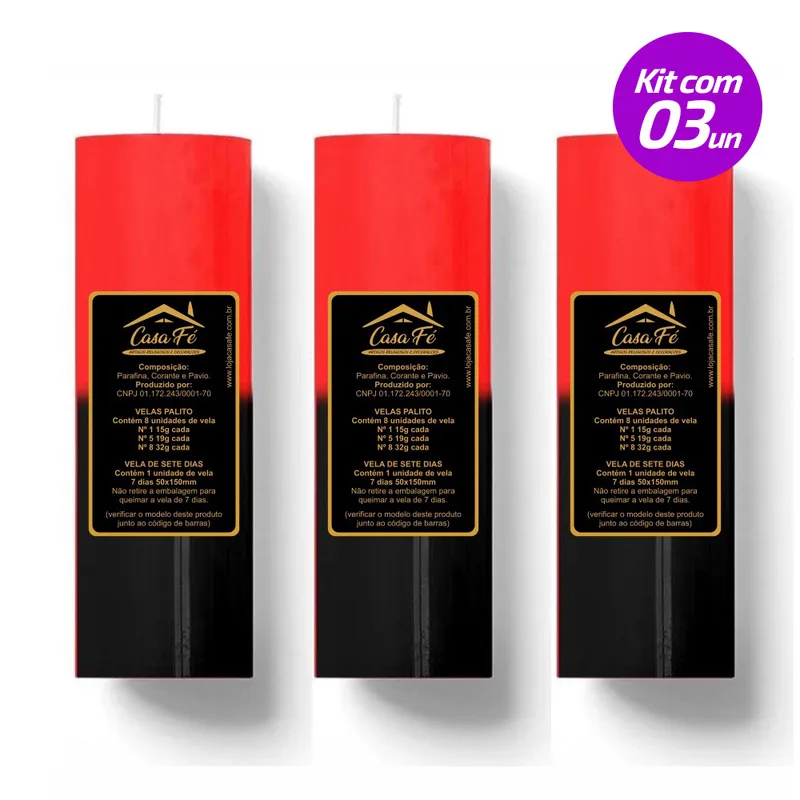 VELA SANDERO 7 DIAS PRETA/VERMELHA 265GR