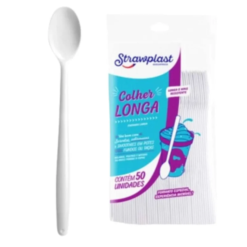 COLHER LONGA BRANCA STRAWPLAST C/50