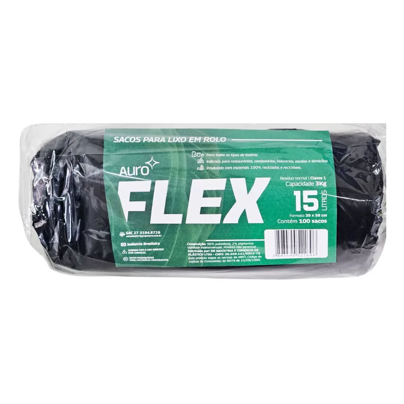 SACO DE LIXO 15LT LIX FLEX PRETO C/ 20 - ROLO